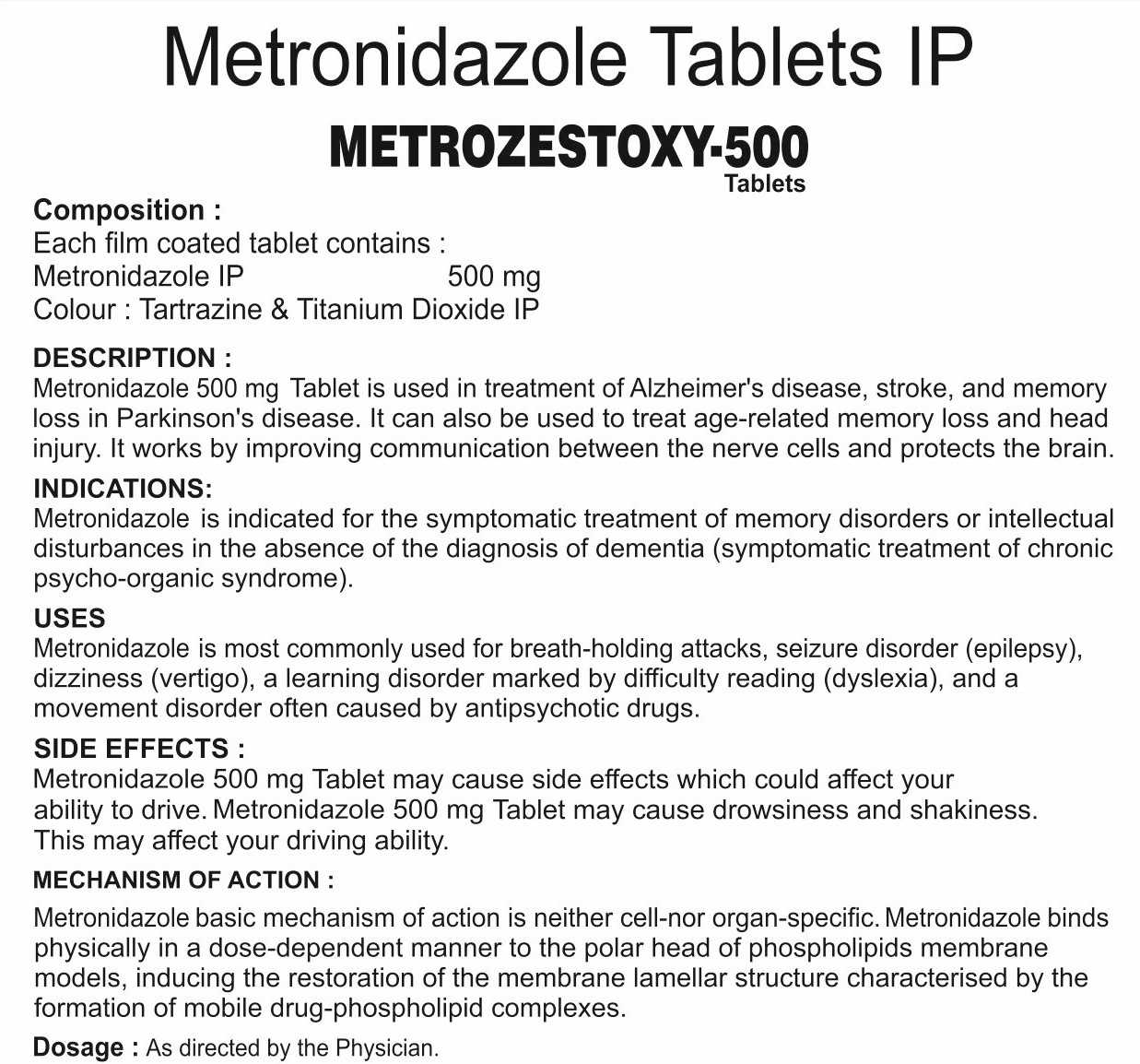 METROZESTOXY-500 TABLETS